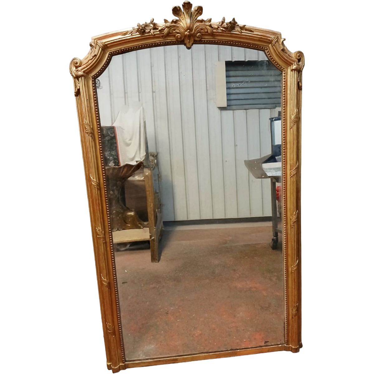 Antique Gold Gilt Louis Philippe Mirror with Fleur De Lis Fronton
