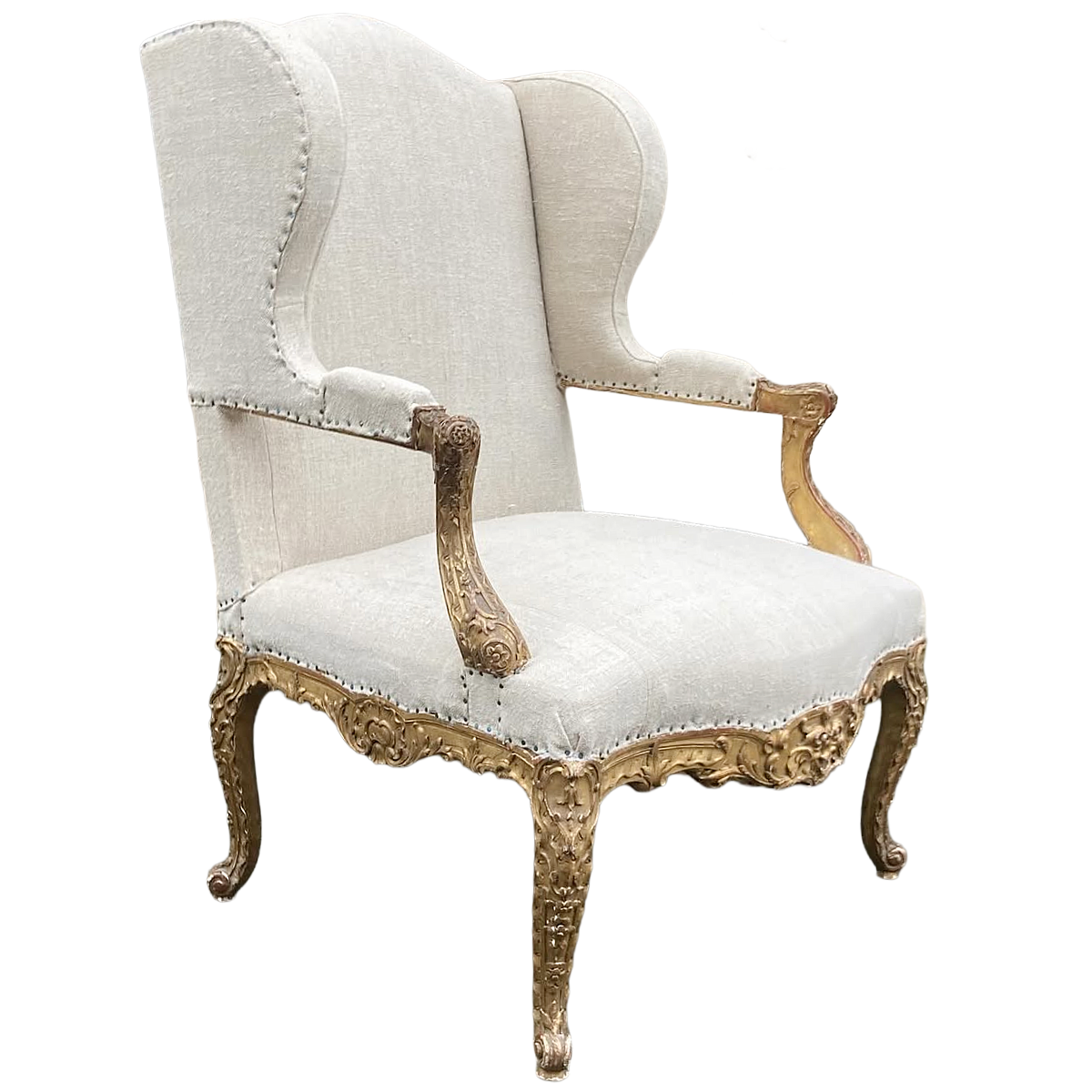 Antique Hand Carved Gilt Wood Fauteuil