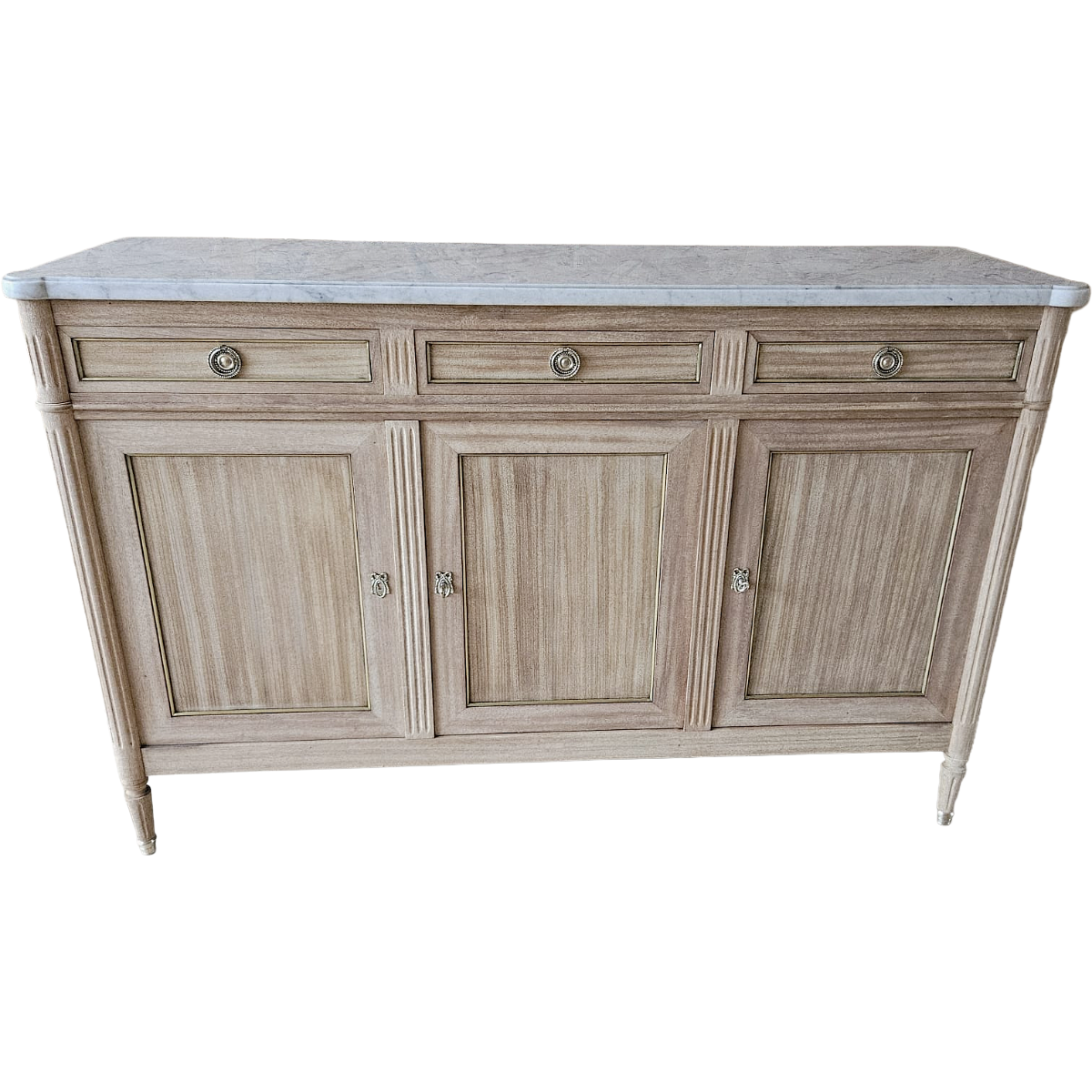 Louis Philippe-Style Bleached Mahogany Enfilade with White Carrara Marble Top