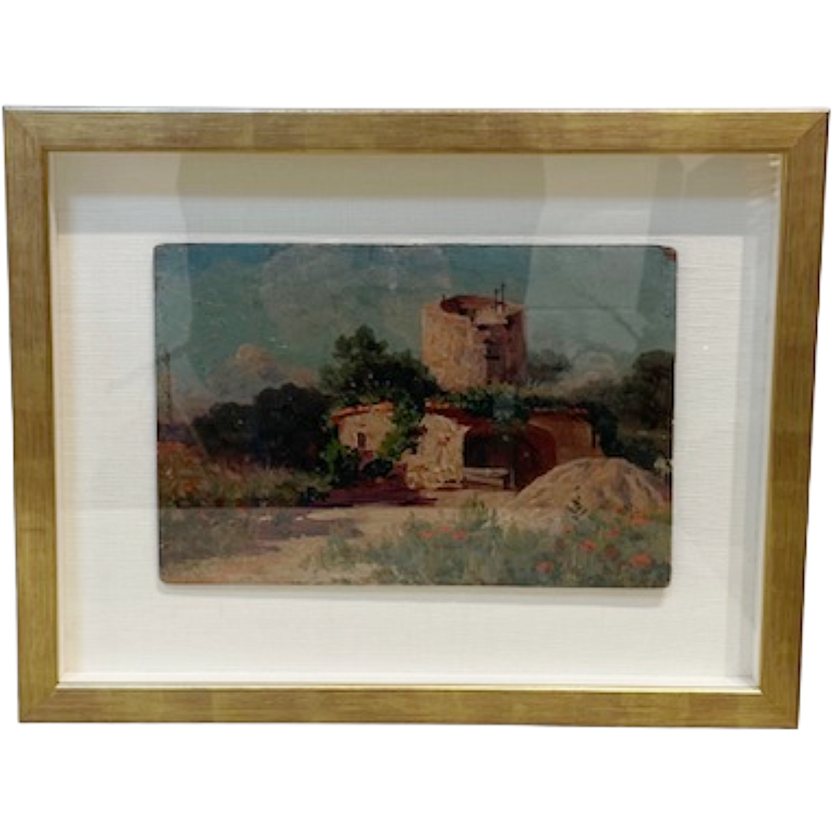 Antique Oil on Panel | Castle with Red Poppies