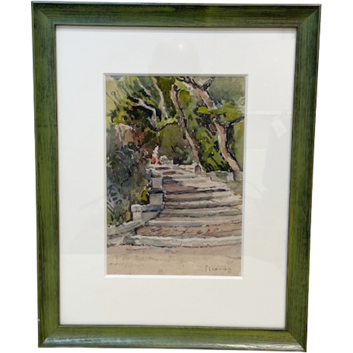 Antique Watercolor | Garden Stairs