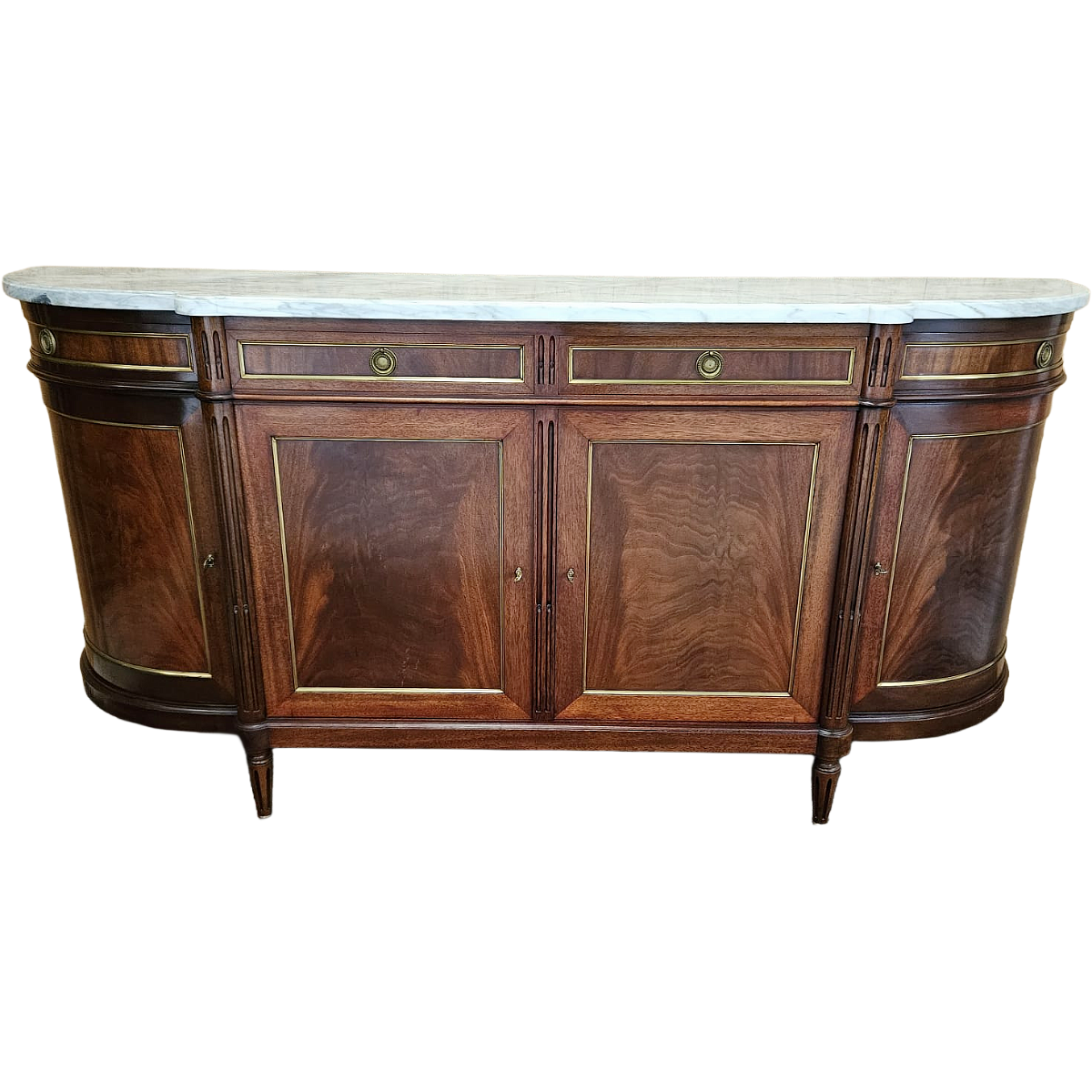 Louis Philippe-Style Mahogany D-End Enfilade with Carrara Marble Top