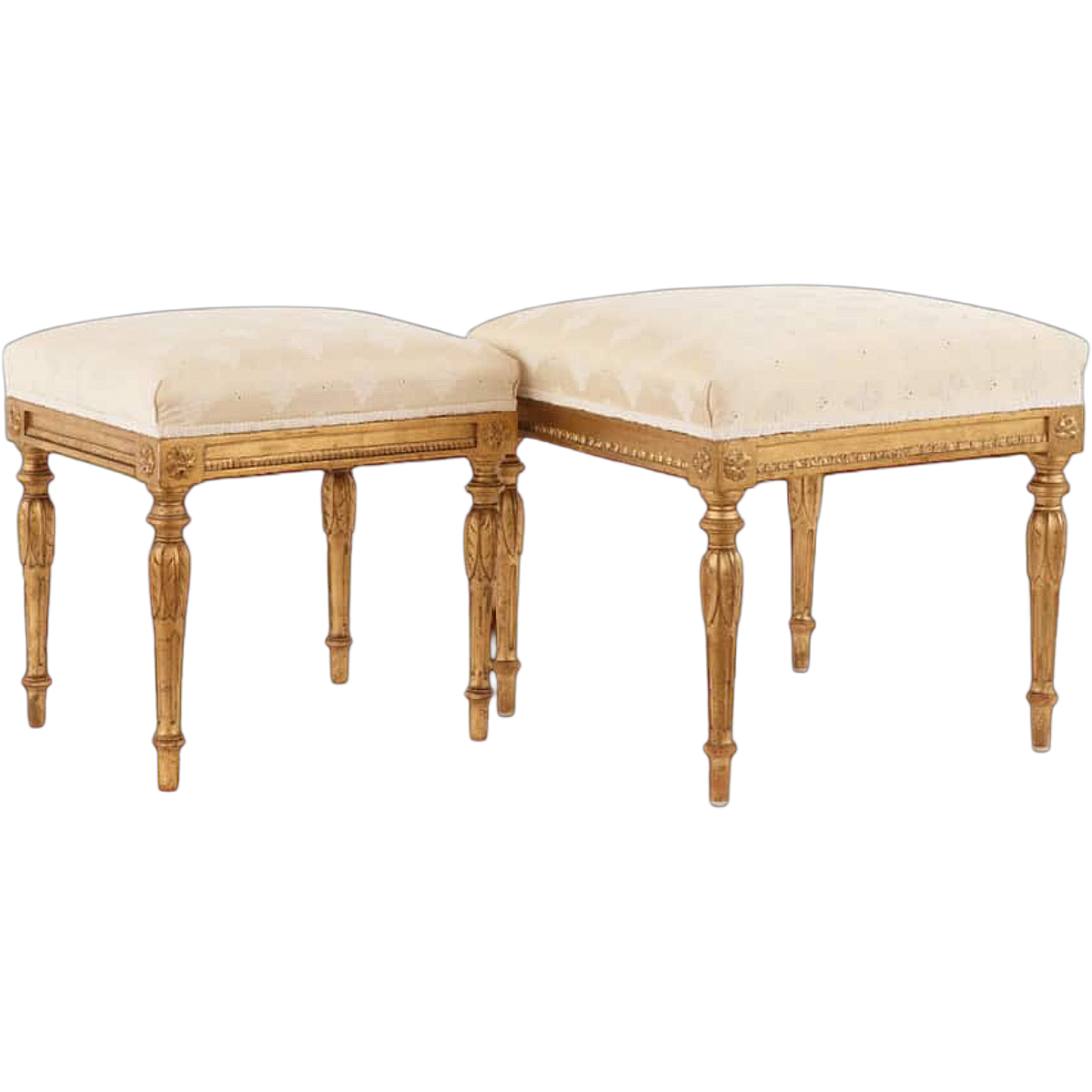Antique Hand Carved Gustavian Period Gilt Wood Foot Stools