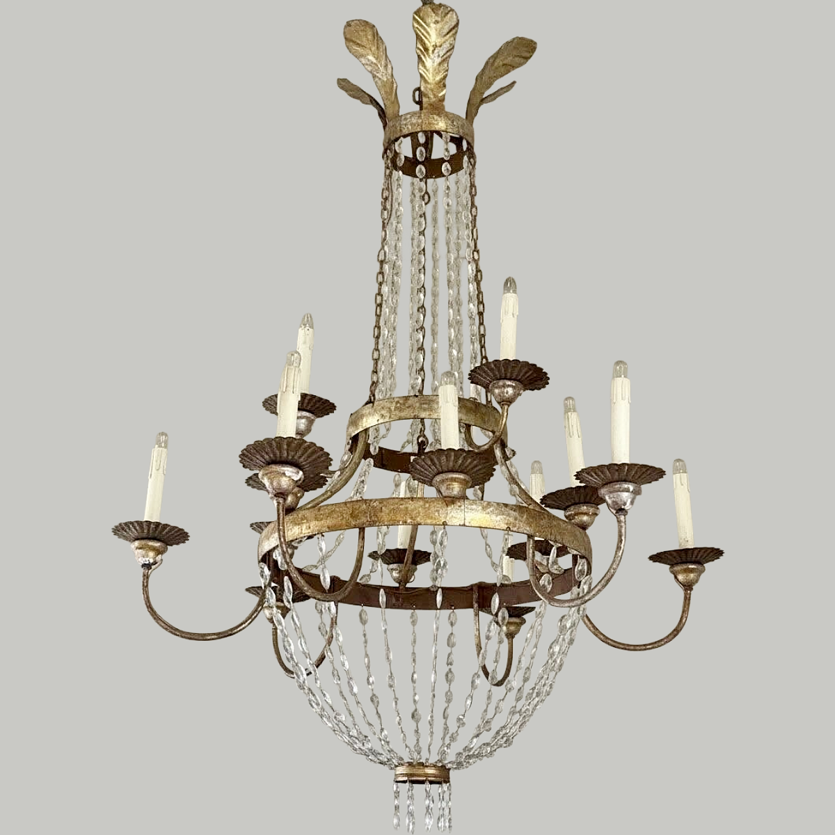 Antique Empire Period 15-Arm Crystal Chandelier