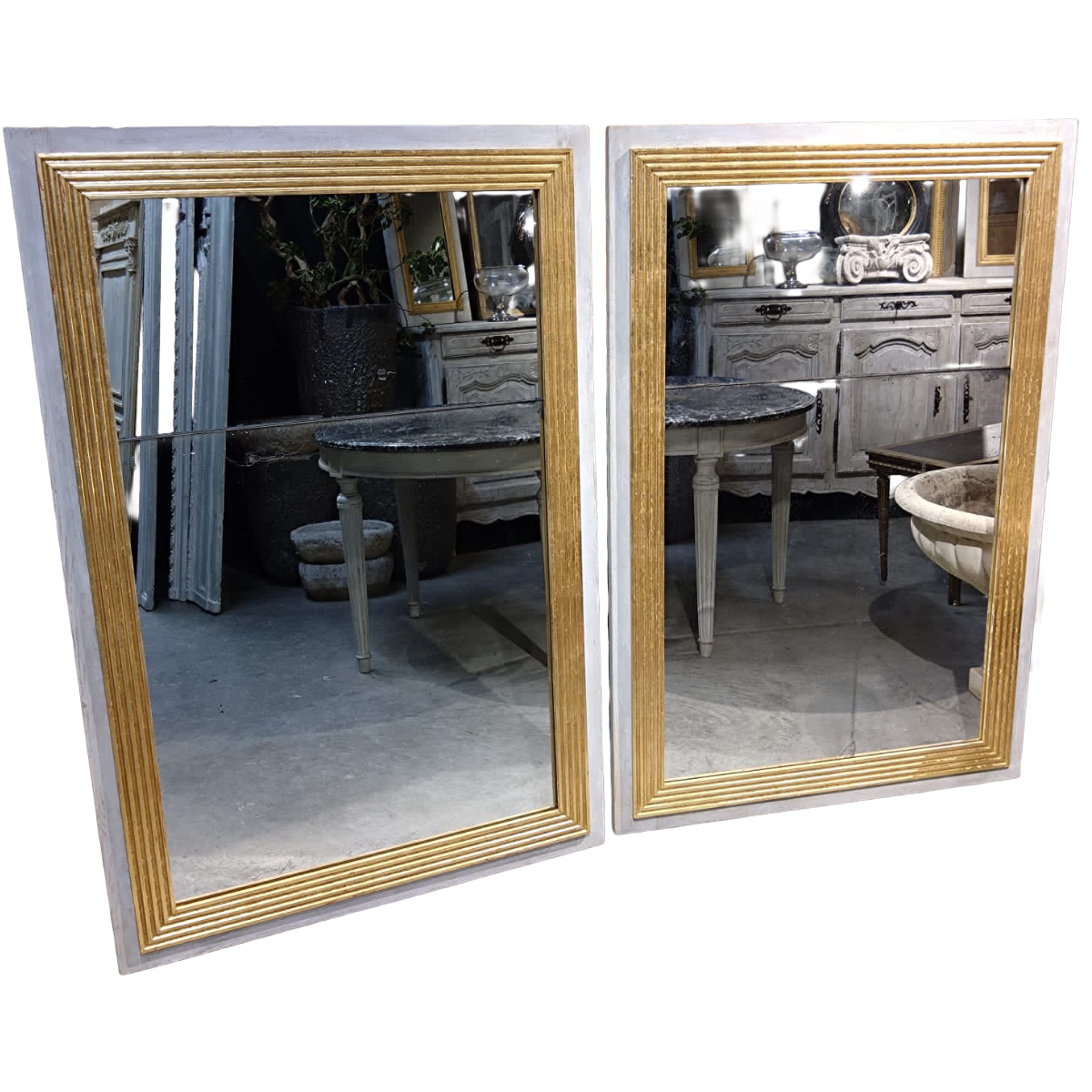 Reeded Mirror with Antique Split Glass | Pair