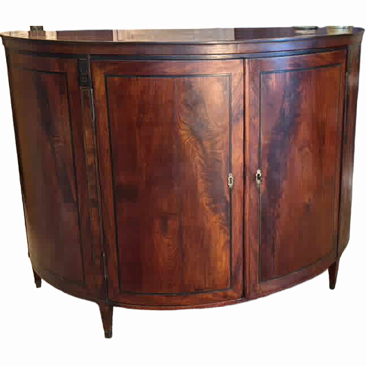 Antique Directoire Period Mahogany Demilune Server with Ebony Inlay