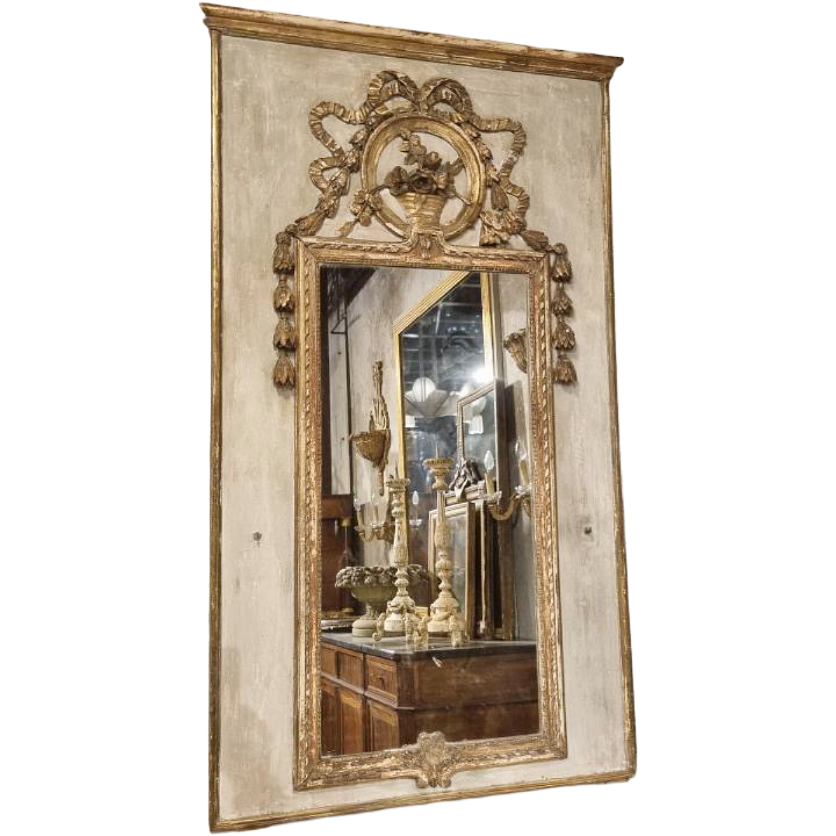 Antique Carved Gilt Wood Trumeau Mirror