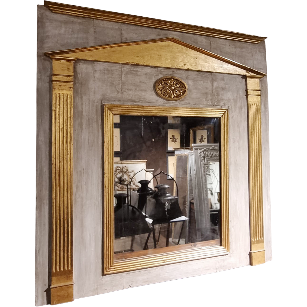 Antique Directoire Period Reeded and Gilt Wood Trumeau