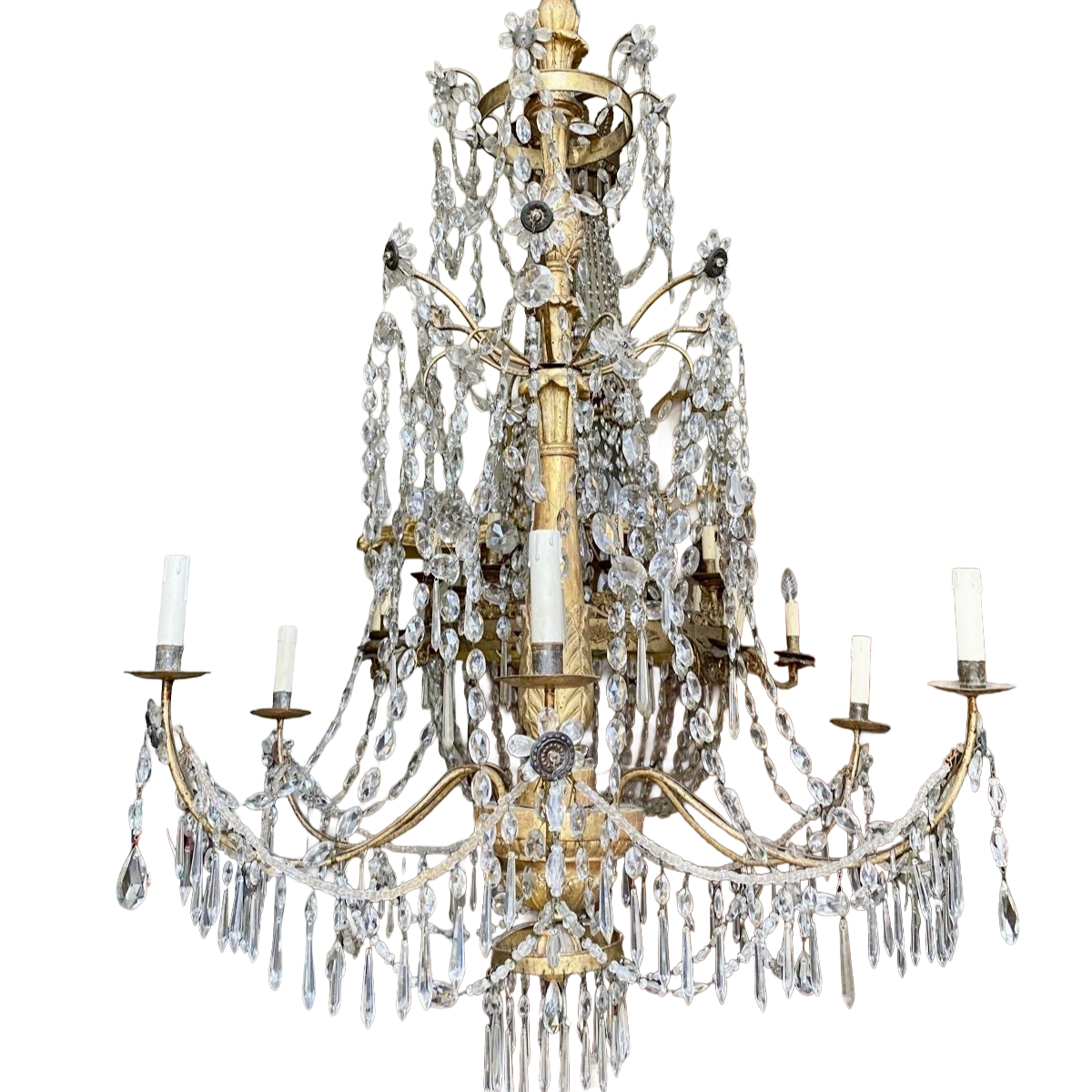 Antique Genovese 6-Arm Crystal Chandelier