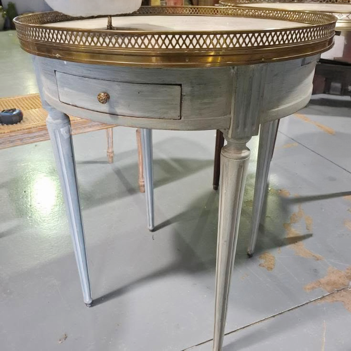 Louis Philippe-Style Painted Bouillotte Table with White Carrara Marble Top