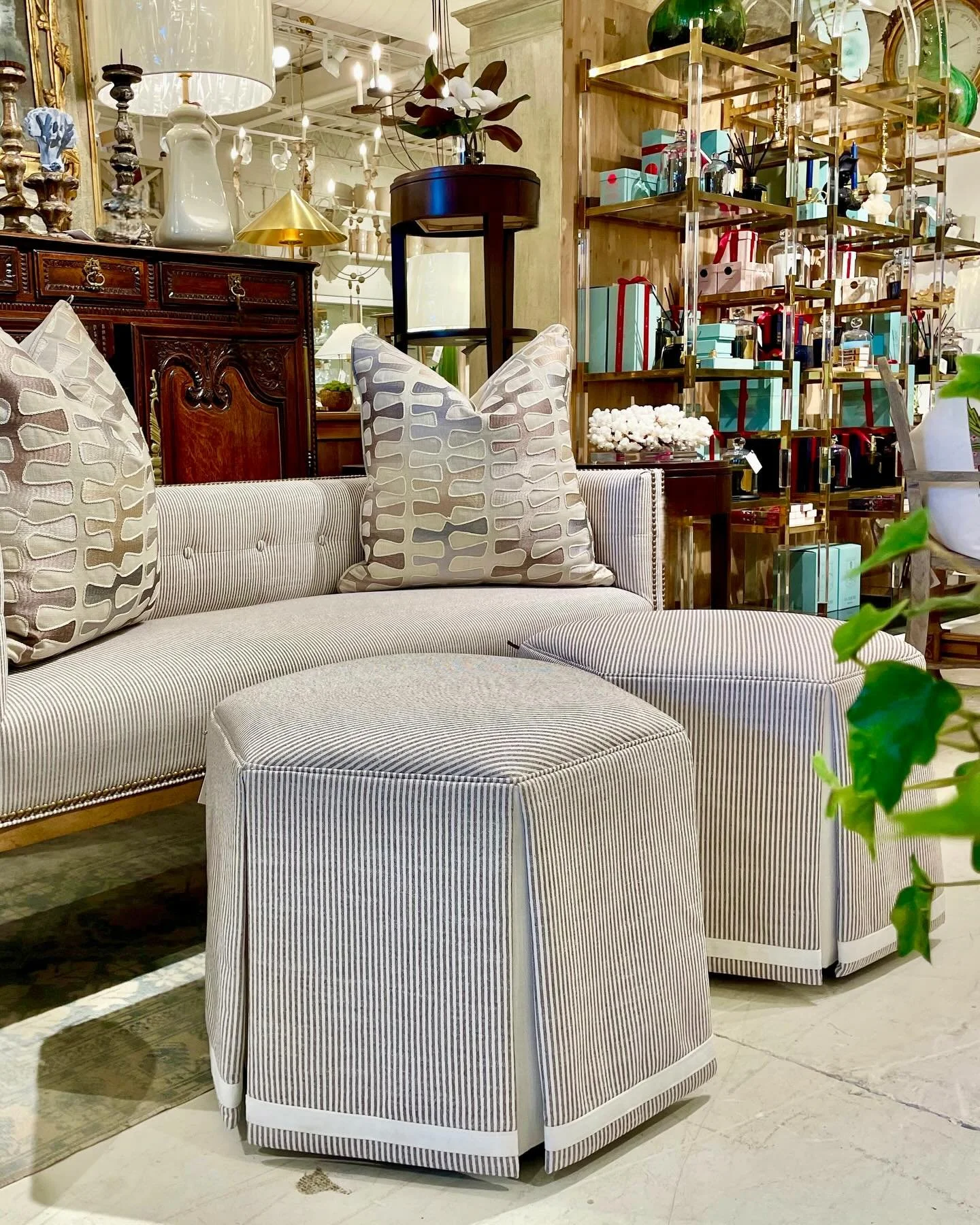 Also just in&mdash;a beautiful pair of Hex Ottomans on Casters. Discover our exciting collection of hand-selected Custom Upholstery. Find more details and pics on our website at www.heritagemarkdesign.com. Shipping available. #heritageclt #customupho
