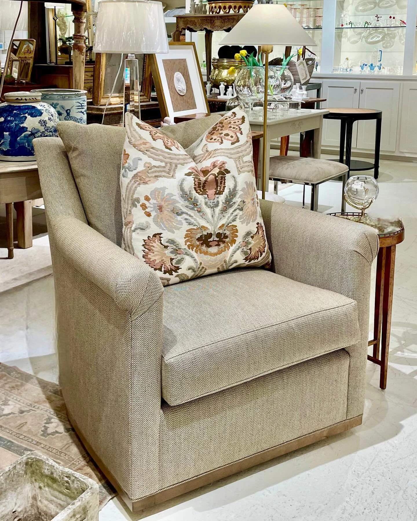 Another favorite back in stock&mdash;the popular @wesleyhallfurniture Houston Swivel Chair. Amazingly comfy and stylish! Discover our exciting collection of hand-selected Custom Upholstery. Find more details and pics on our website at www.heritagemar