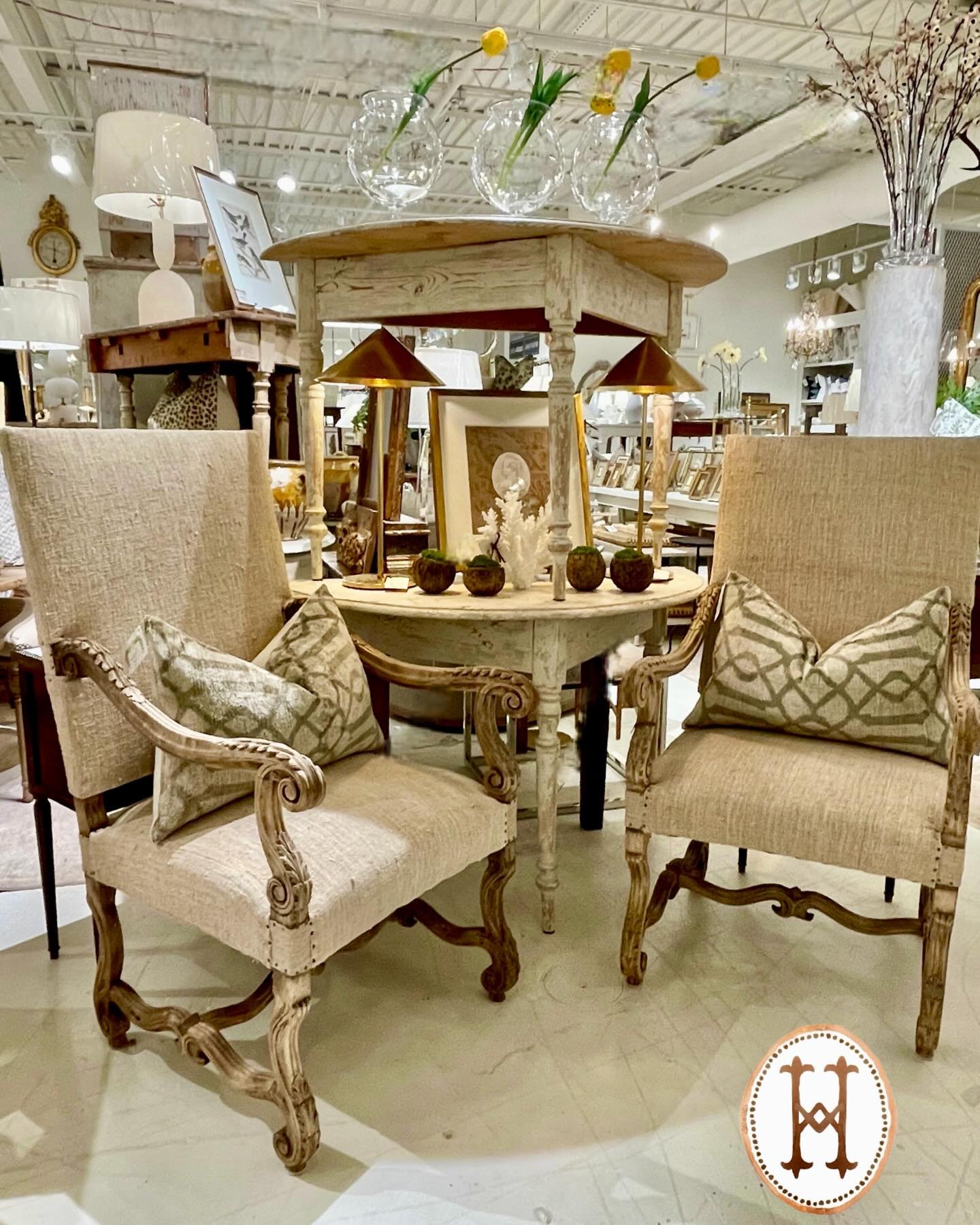 Beautiful pairs of antique throne chairs just in from France! New natural linen upholstery and ready to go! Discover our extensive collection of one-of-a-kind, hand-selected European Antiques and Curated Decor. Find more details and pics on our websi