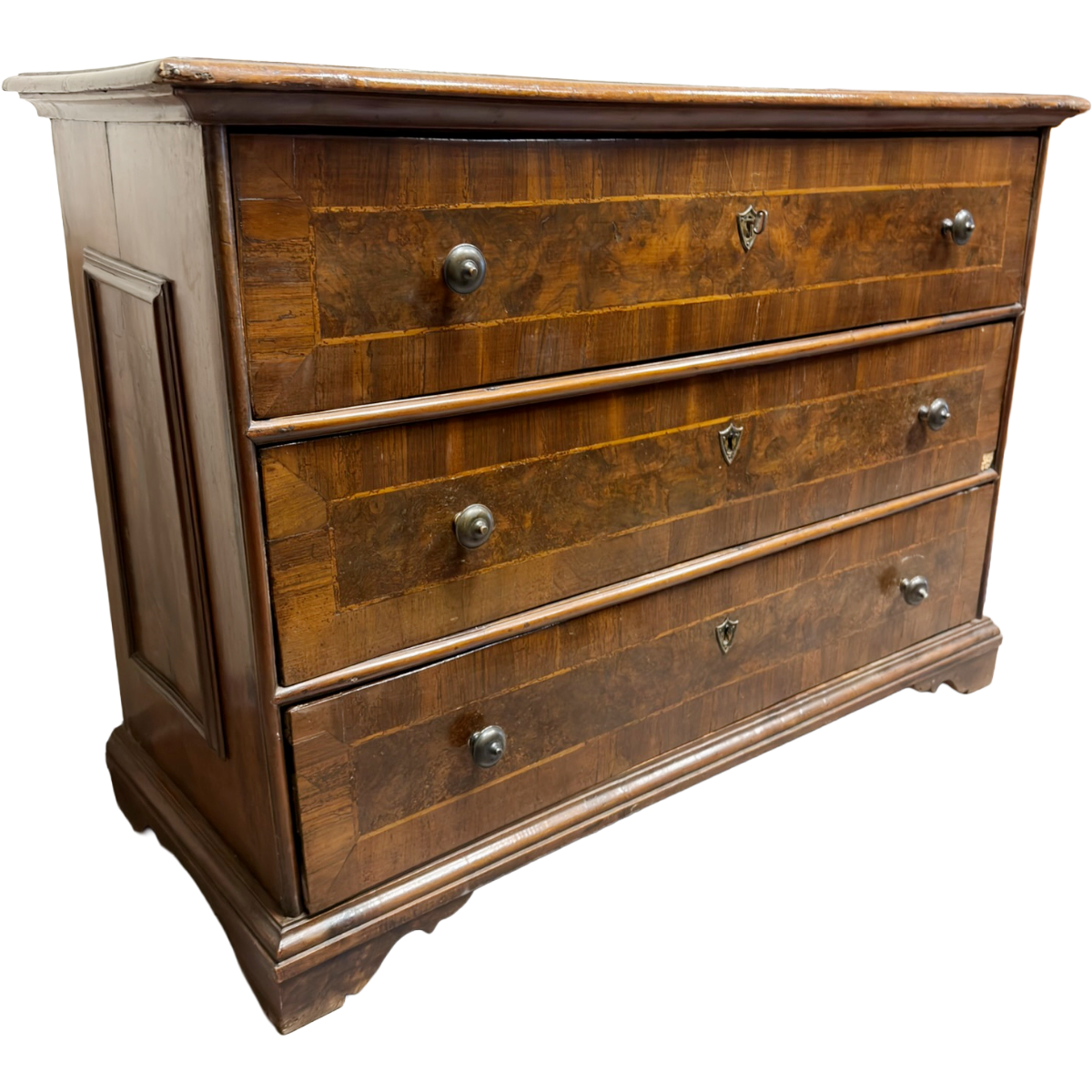 Antique Louis XVI-Period Walnut 3-Drawer Chest with Inlay Detail