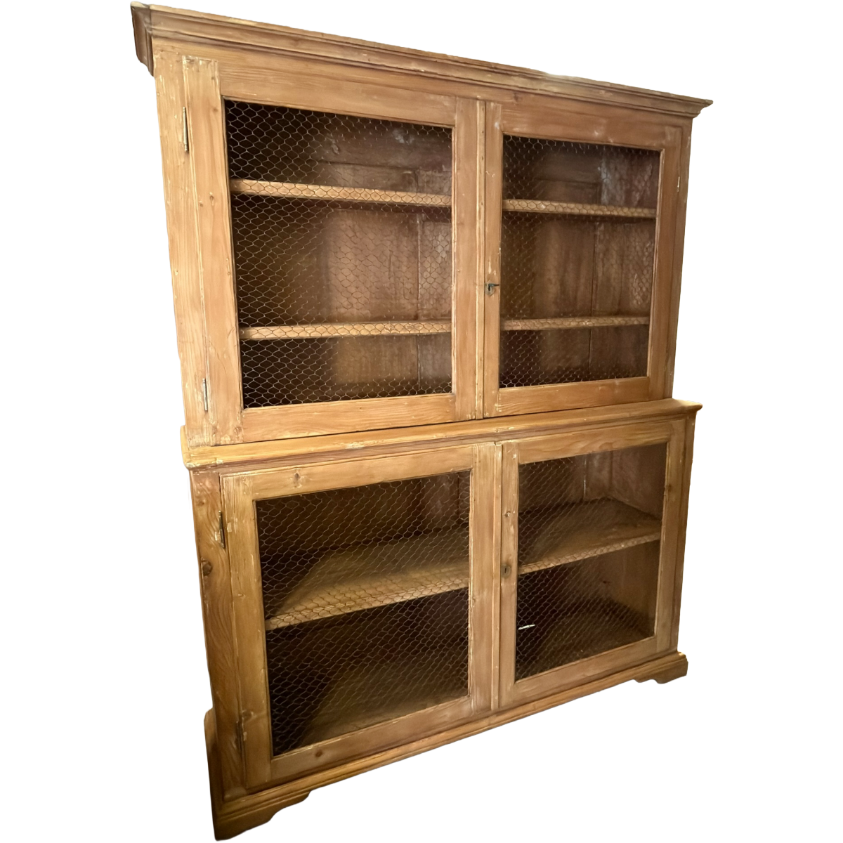 Antique Pine Bookcase with French Wire Doors
