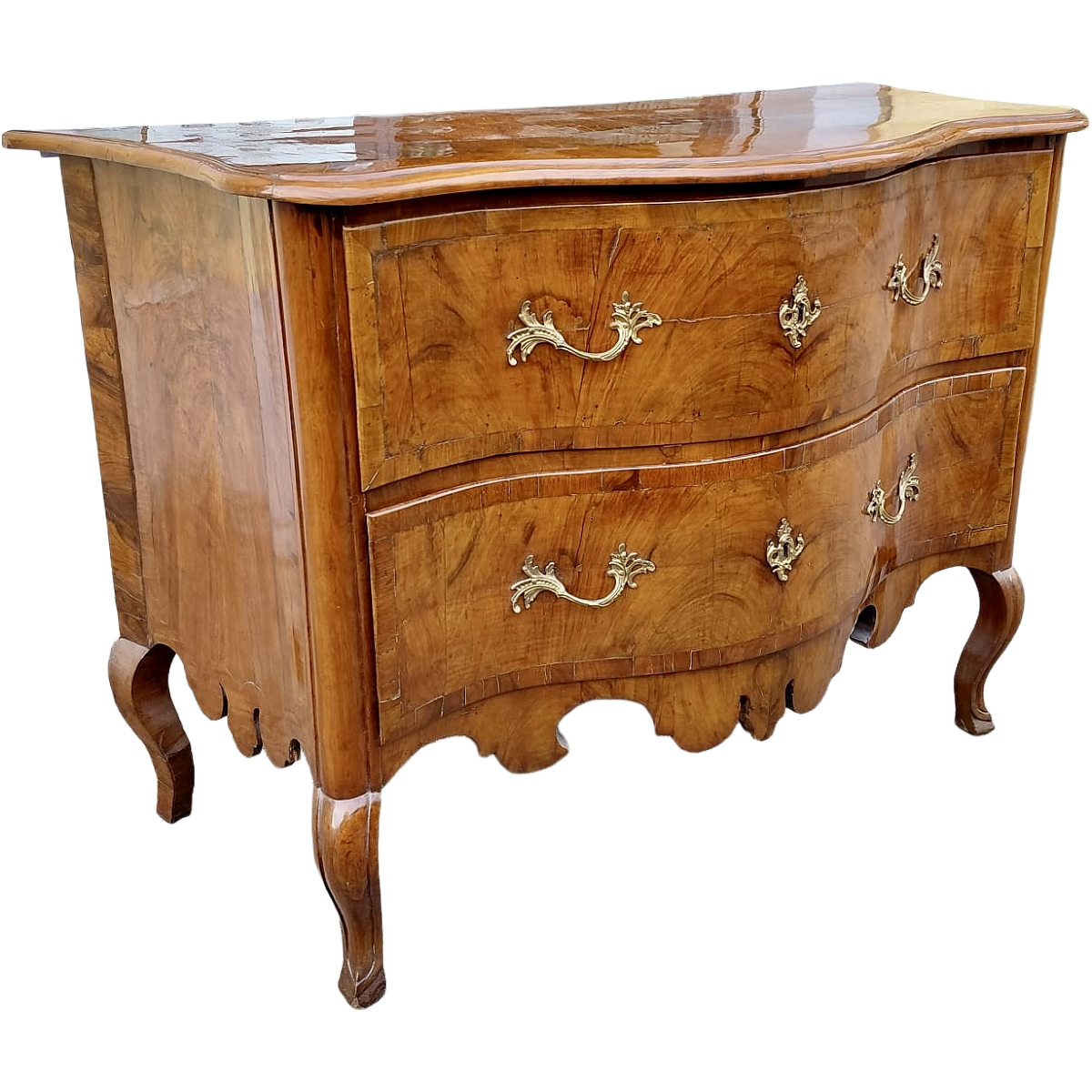 Antique Venetian Walnut 2-Drawer Serpentine Chest