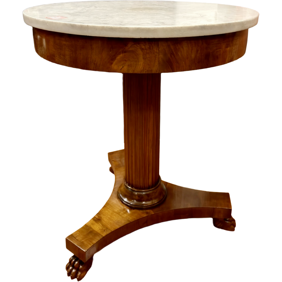 Antique Louis XVI-Style Tuscan Walnut Round Table with White Carrara Marble Top
