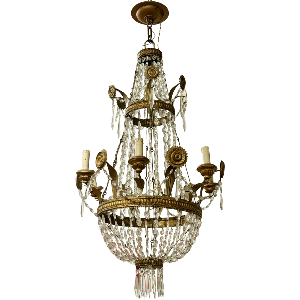 Antique Empire Period Venetian Crystal and Gilt Bronze Chandelier