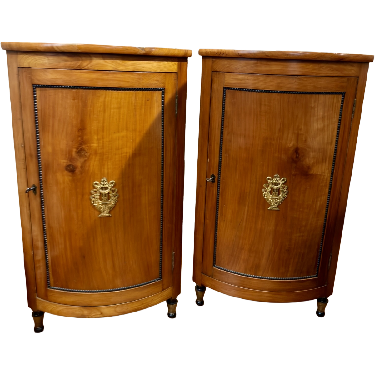 Antique Empire Period Cherry Corner Cupboards with Ebony Details | Pair