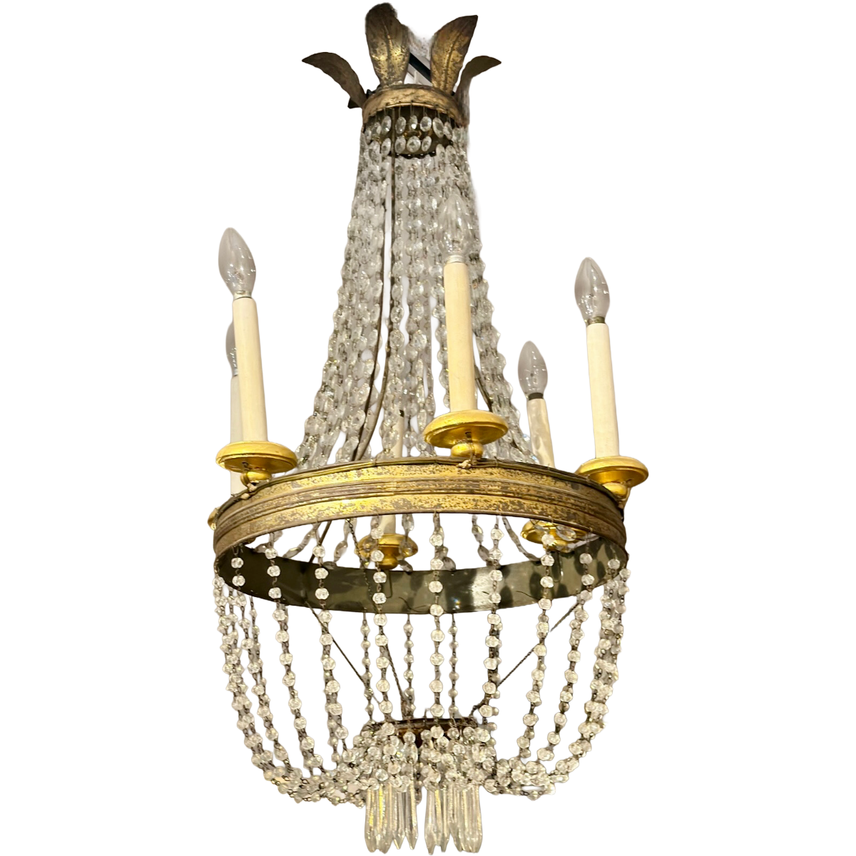 Antique Empire Period Crystal and Gilt Bronze Chandelier