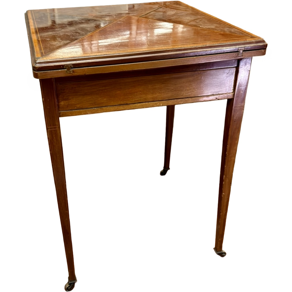 Antique Mahogany Game Table with Drawer and Birch Wood Inlay