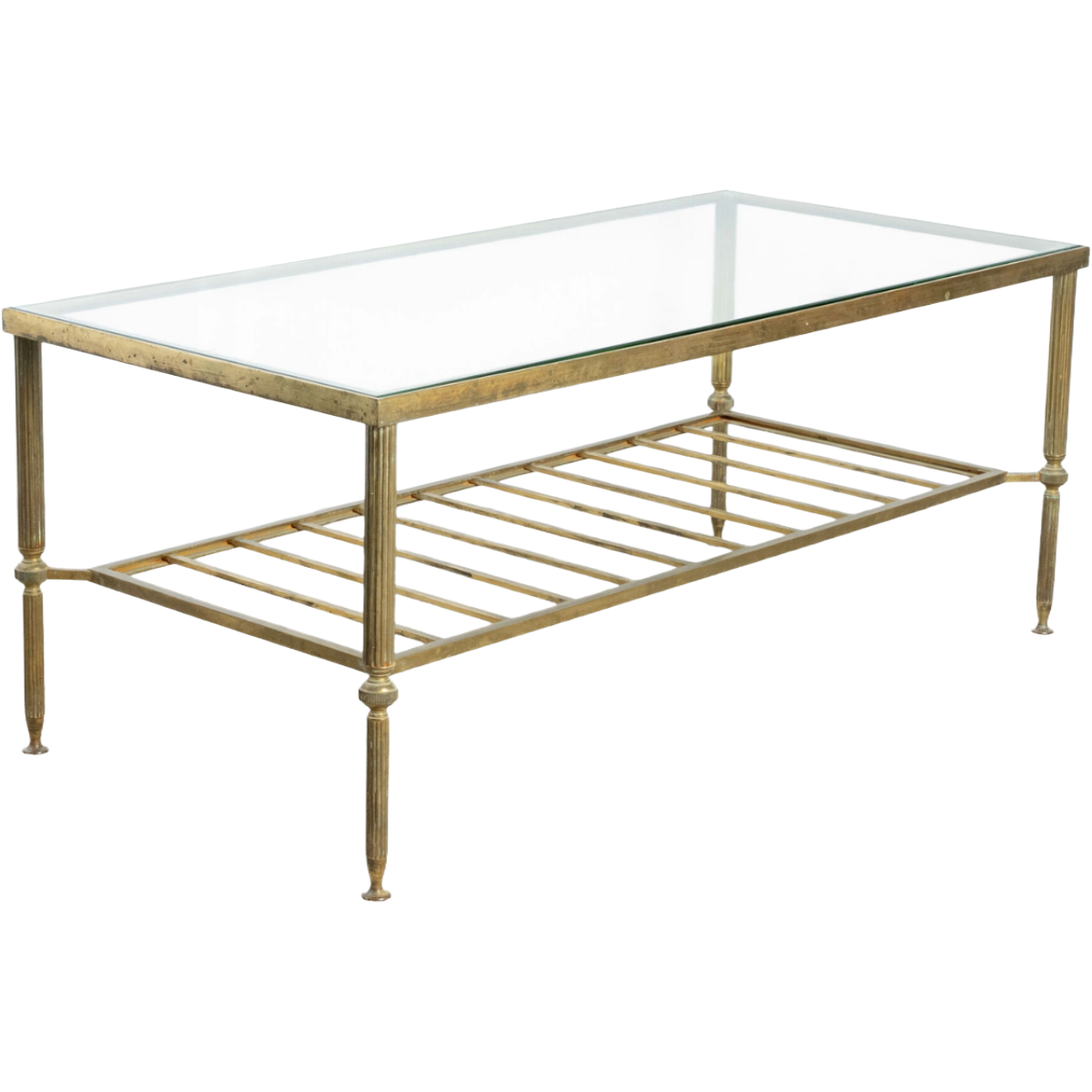 MCM Brass and Glass Cocktail Table with Bottom Shelf