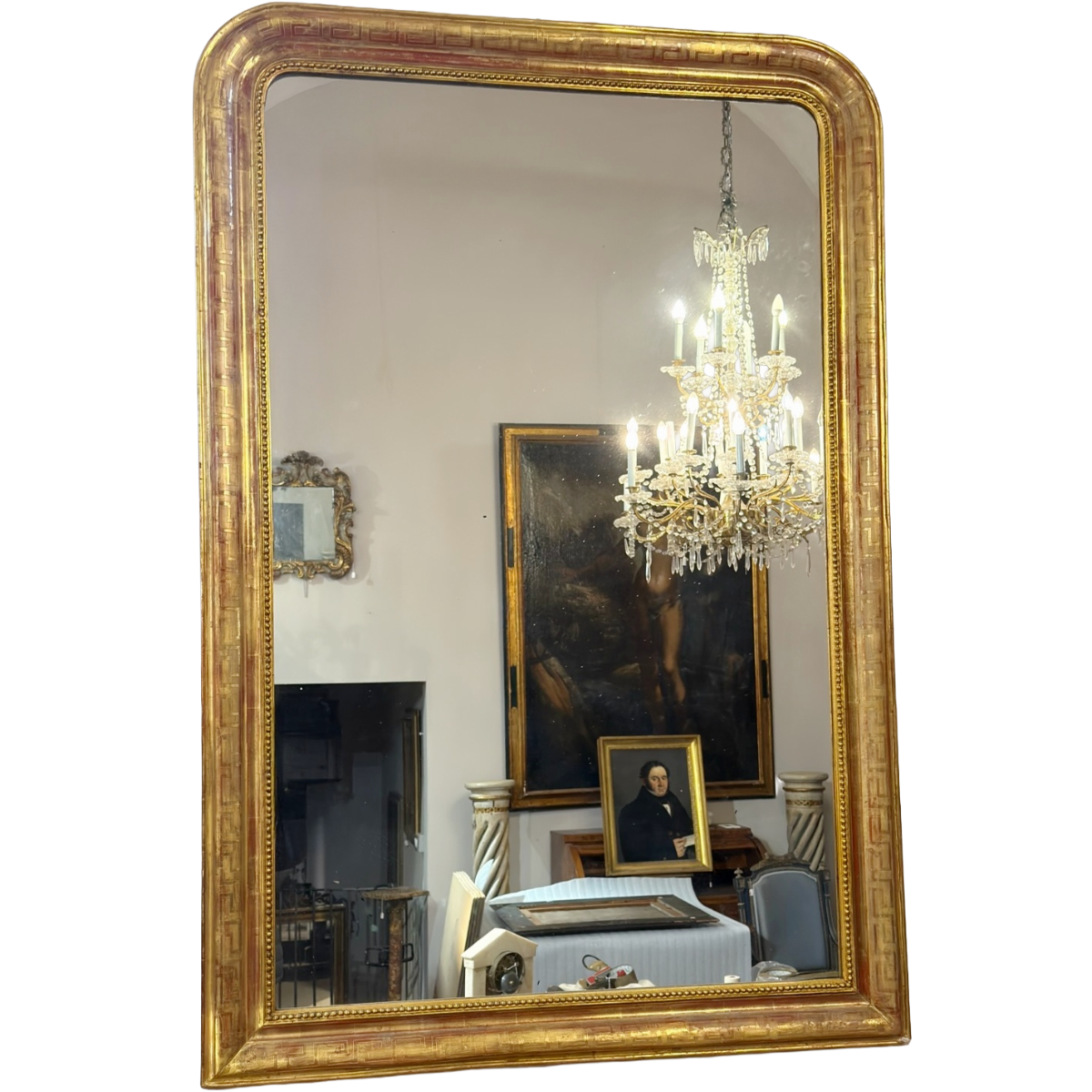 Antique Louis Philippe Mirror with Hand Carved Greek Key Detail
