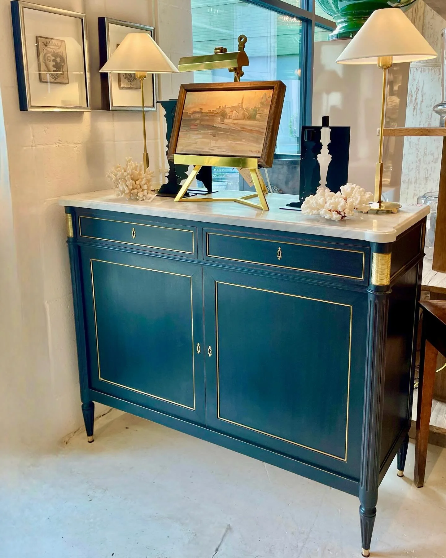 Clean lines. Tailored elegance. A Lovely Louis Philippe-Style Ebonized Buffet. Just in from our last container from France. French, c.1950. Dimensions are 51W x 19.5D x 41H. Perfect size! Discover our extensive collection of one-of-a-kind, hand-selec