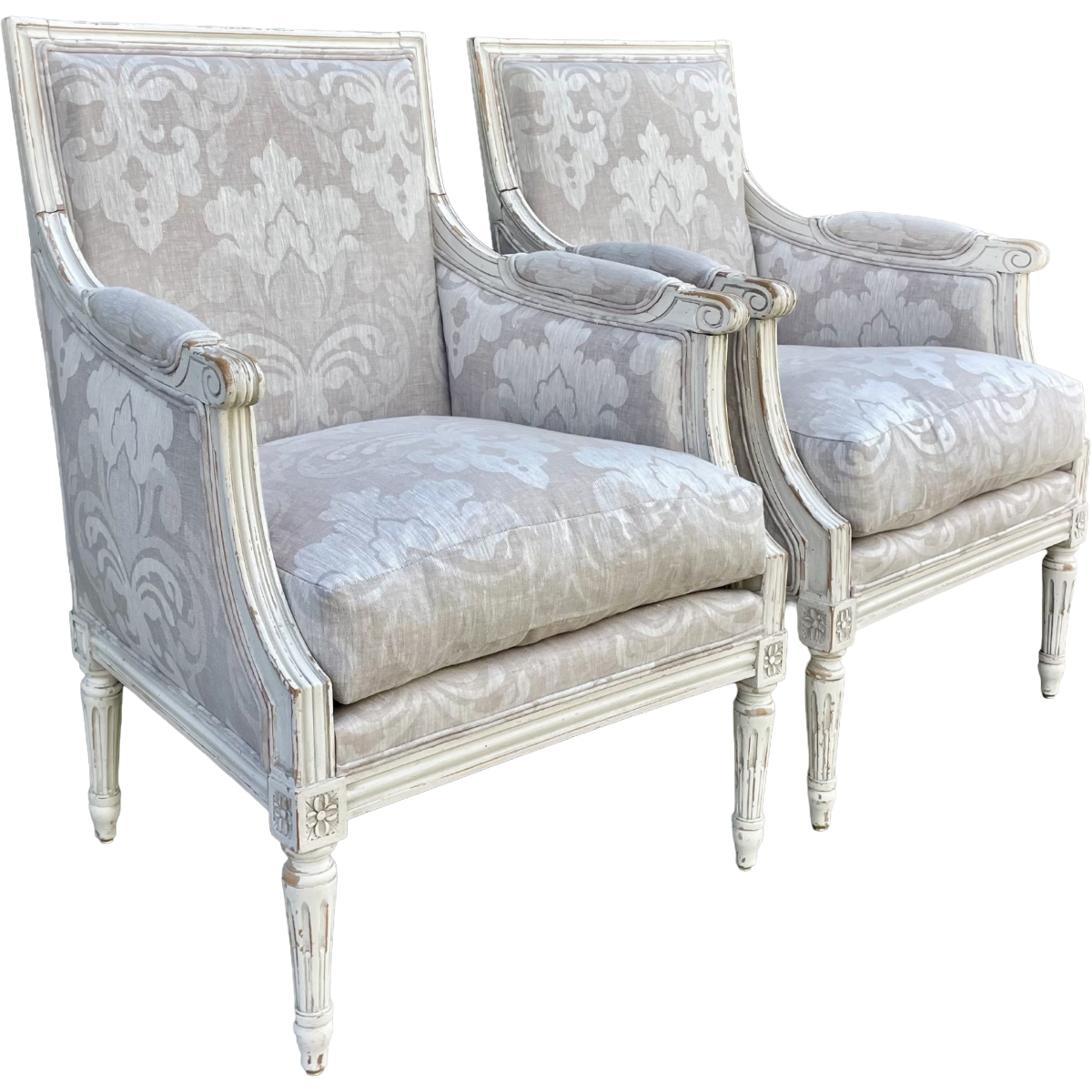 antique Louis XVI-Style Bergeres | Pair | Newly Reupholstered