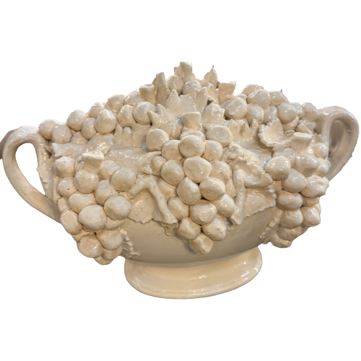 Antique Low Grape Bowl White Porcelain Topiary | Pair