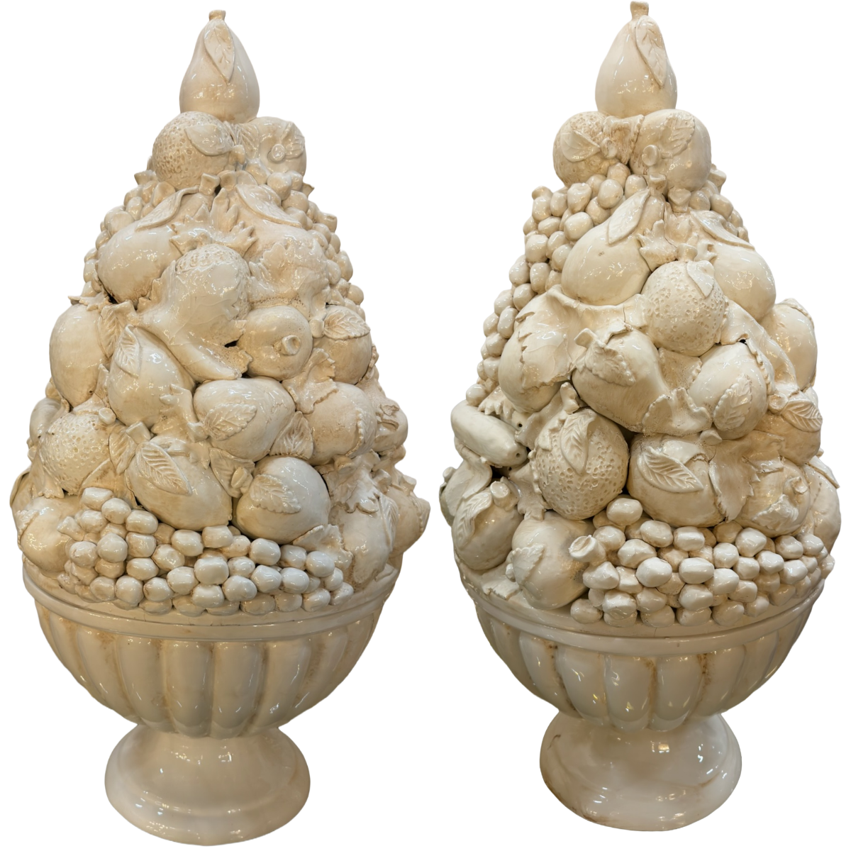 Antique White Large Porcelain Fruit Bowl Topiary | Pair