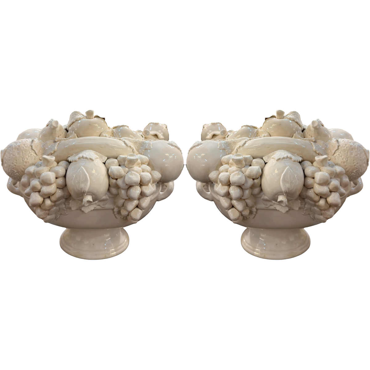 Antique Low Fruit Bowl White Porcelain Topiary | Pair