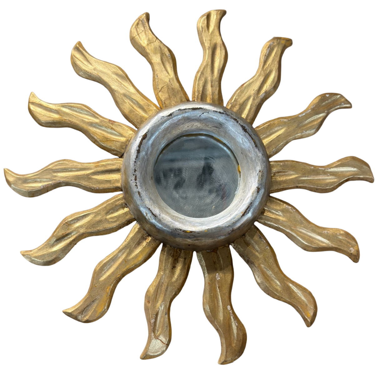 Vintage Carved Gilt Wood and Silver Mirrored Starburst