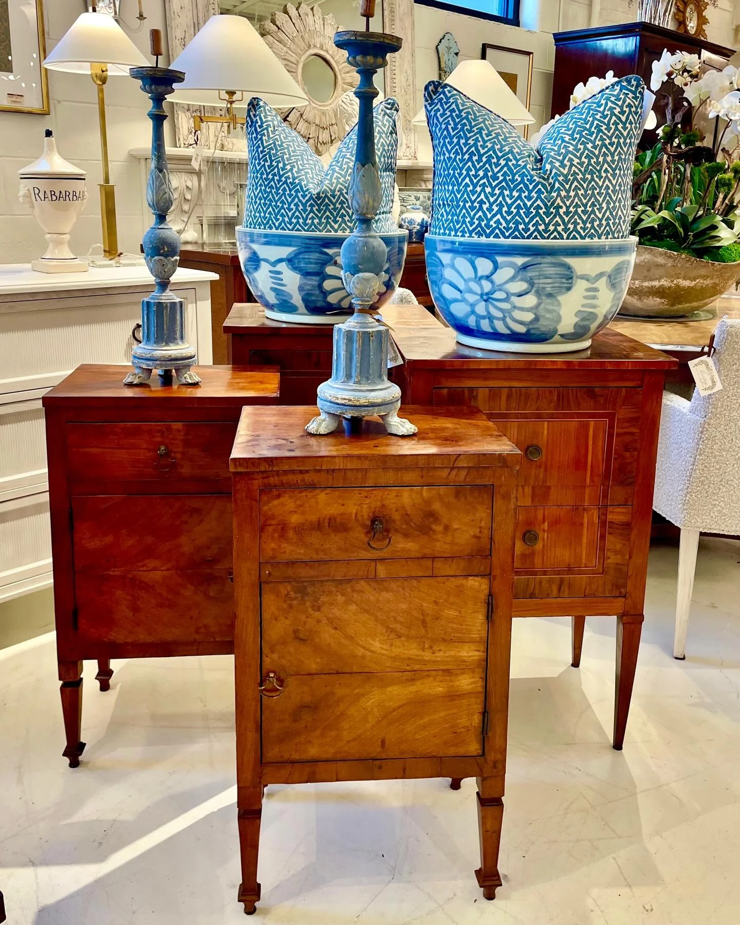 Great pairs of antique bedside tables. Available. Antique. Italian. Fabulous. Discover our extensive collection of one-of-a-kind, hand-selected European Antiques and Curated Decor. Find more details and pics on our website at www.heritagemarkdesign.c