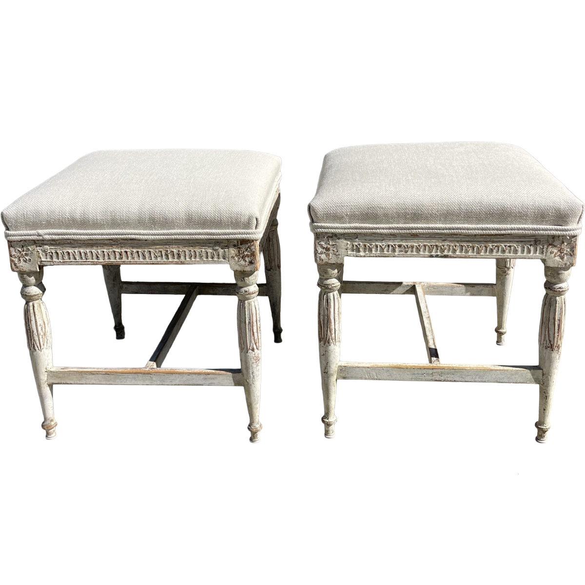 Antique Hand Carved Gustavian Period Foot Stools | Pair