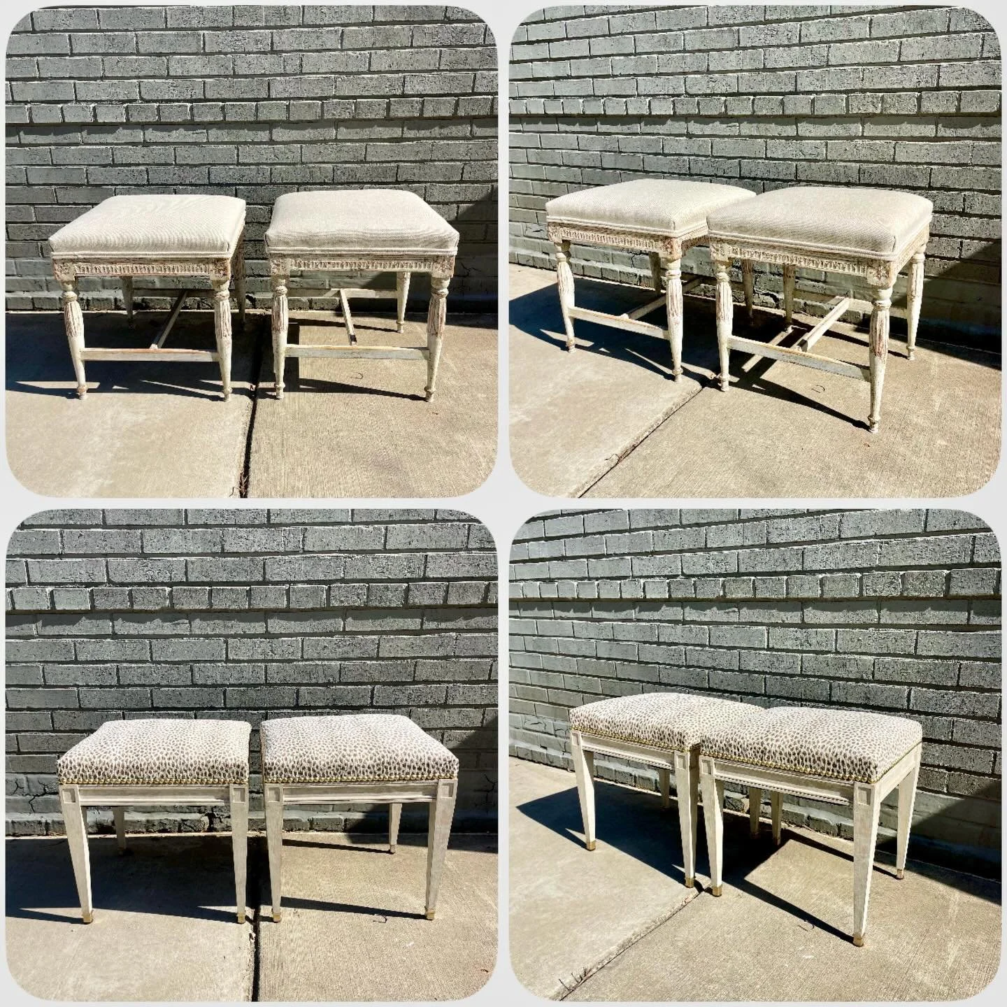 Just in from the work room&mdash;2 pairs of beautiful antique stools from our last container from France. New upholstery. Discover our extensive collection of one-of-a-kind, hand-selected European Antiques and Curated Decor. Find more details and pic