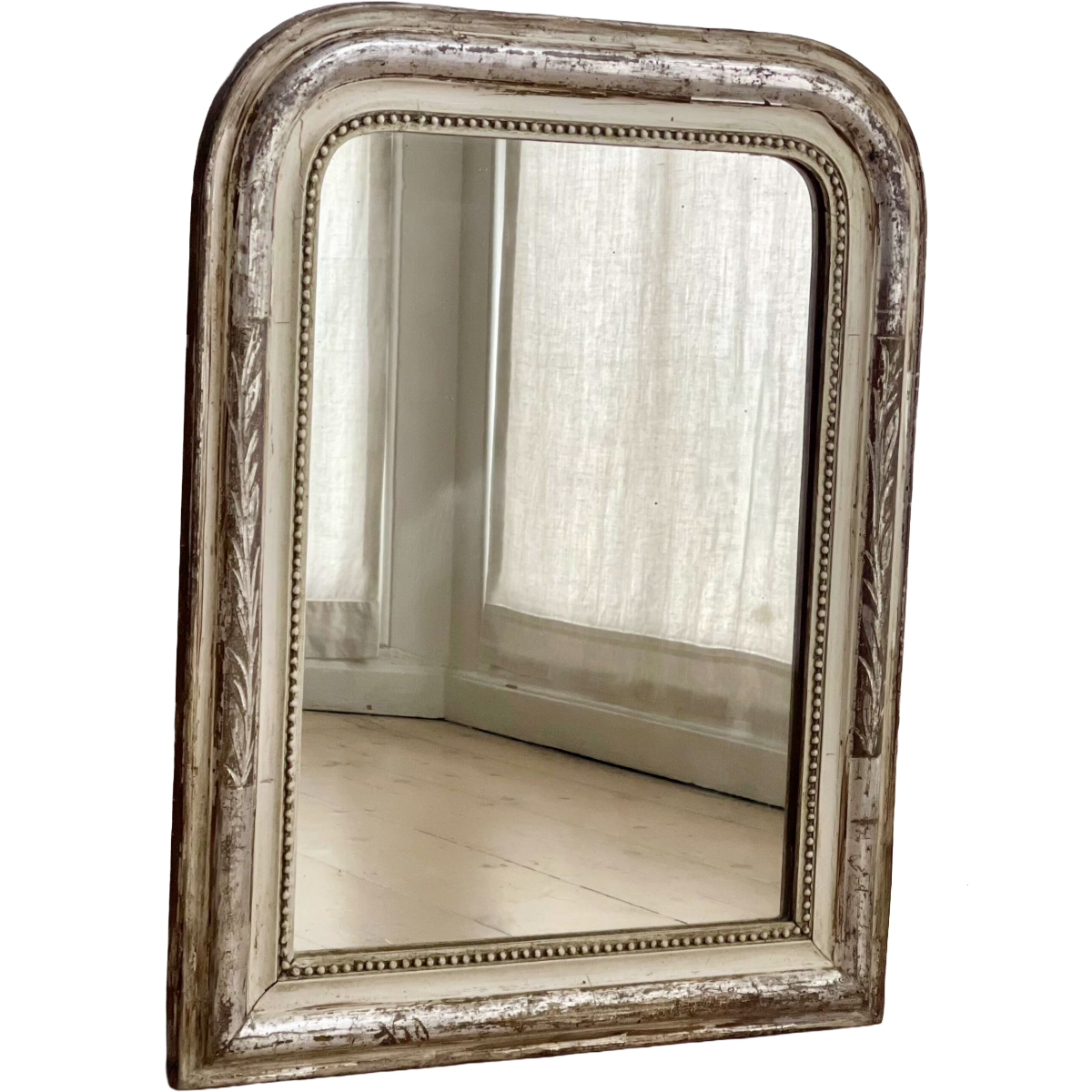 Antique Louis Philippe Silver Gilt Mirror with Cream Border