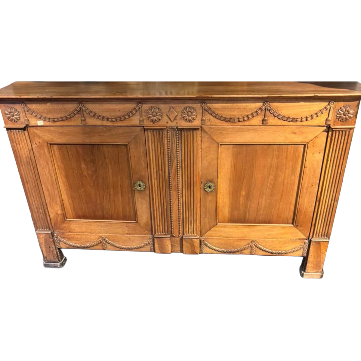 Antique Walnut Buffet with Hand Carved Swag &amp; Rosette Details