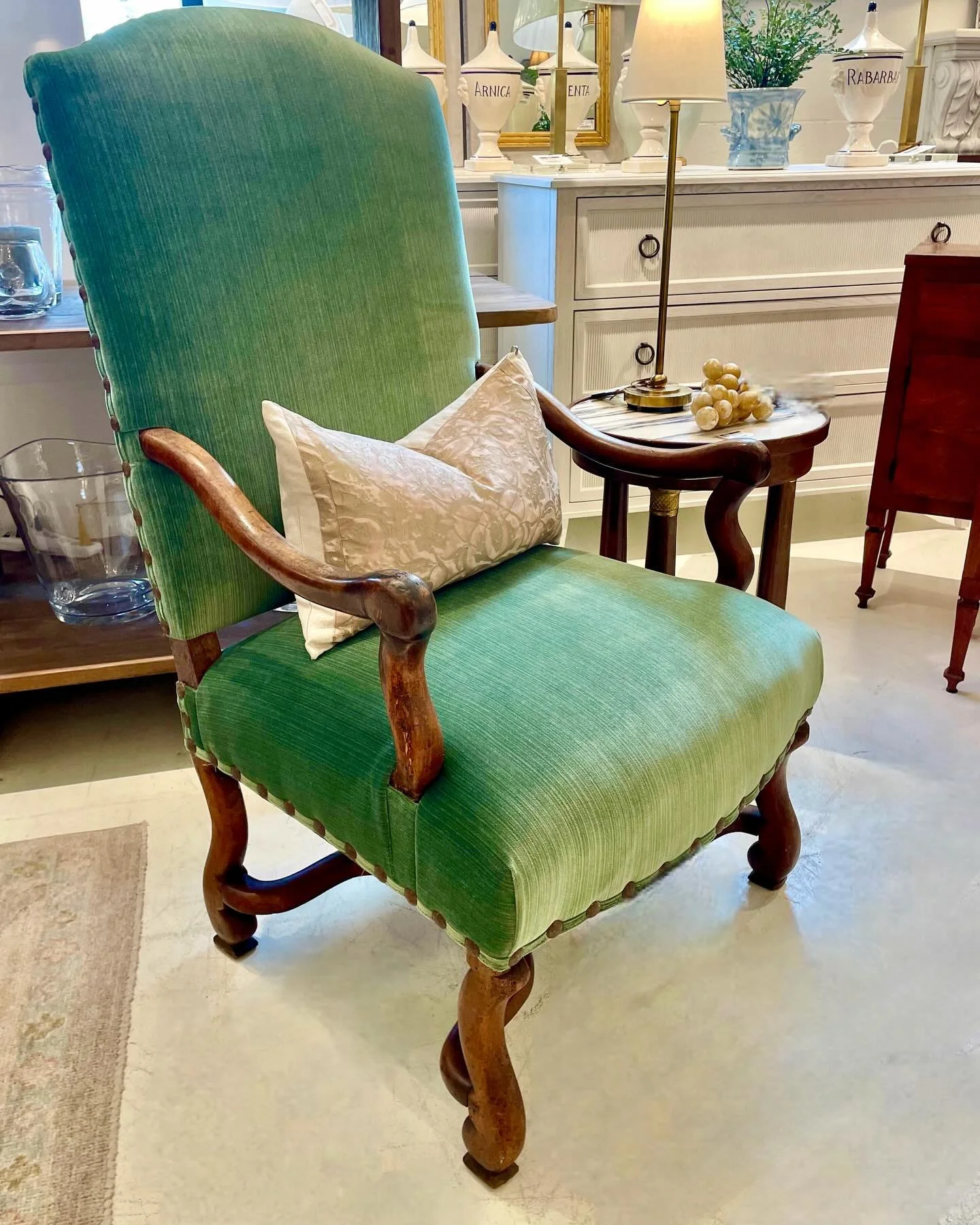 Sitting pretty and newly covered. Discover our extensive collection of one-of-a-kind, hand-selected European Antiques and Curated Decor. Find more details and pics on our website at www.heritagemarkdesign.com. Shipping available. #heritageclt #curate