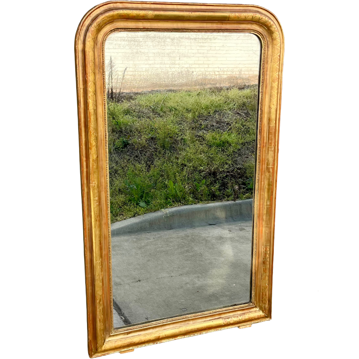 Antique Hand Carved Gold Gilt Louis Philippe Mirror with X-Carving Detail