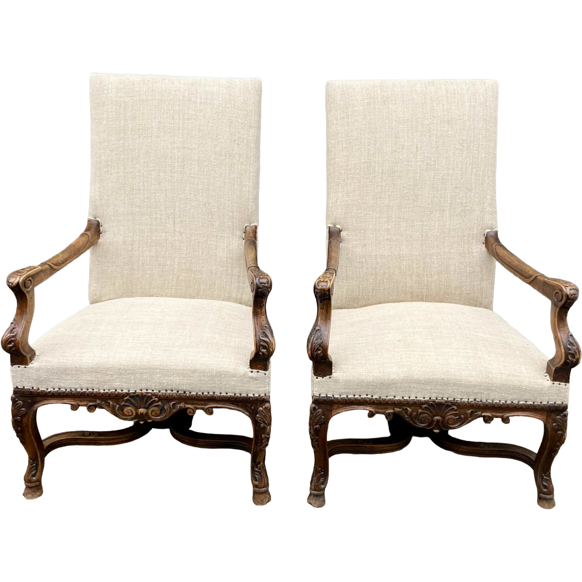 Antique Hand Carved Oak Throne Chairs | Pair