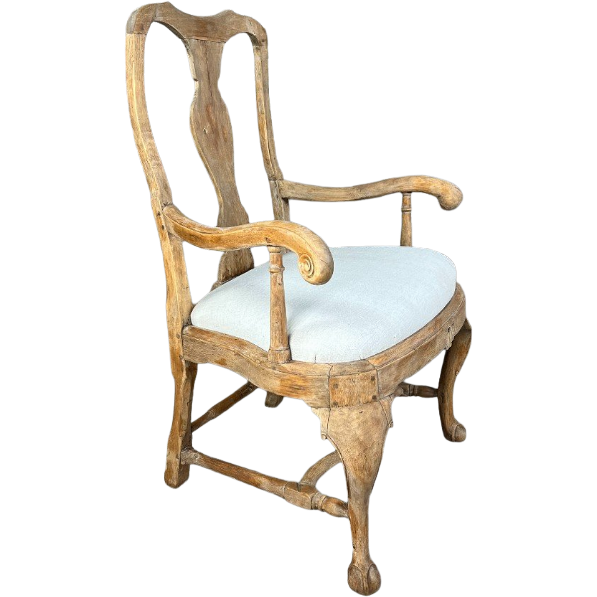 Antique Rococo-Style Armchair in Natural Oak