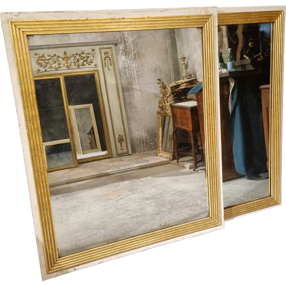 Reeded Mirror with Antique Glass | Pair