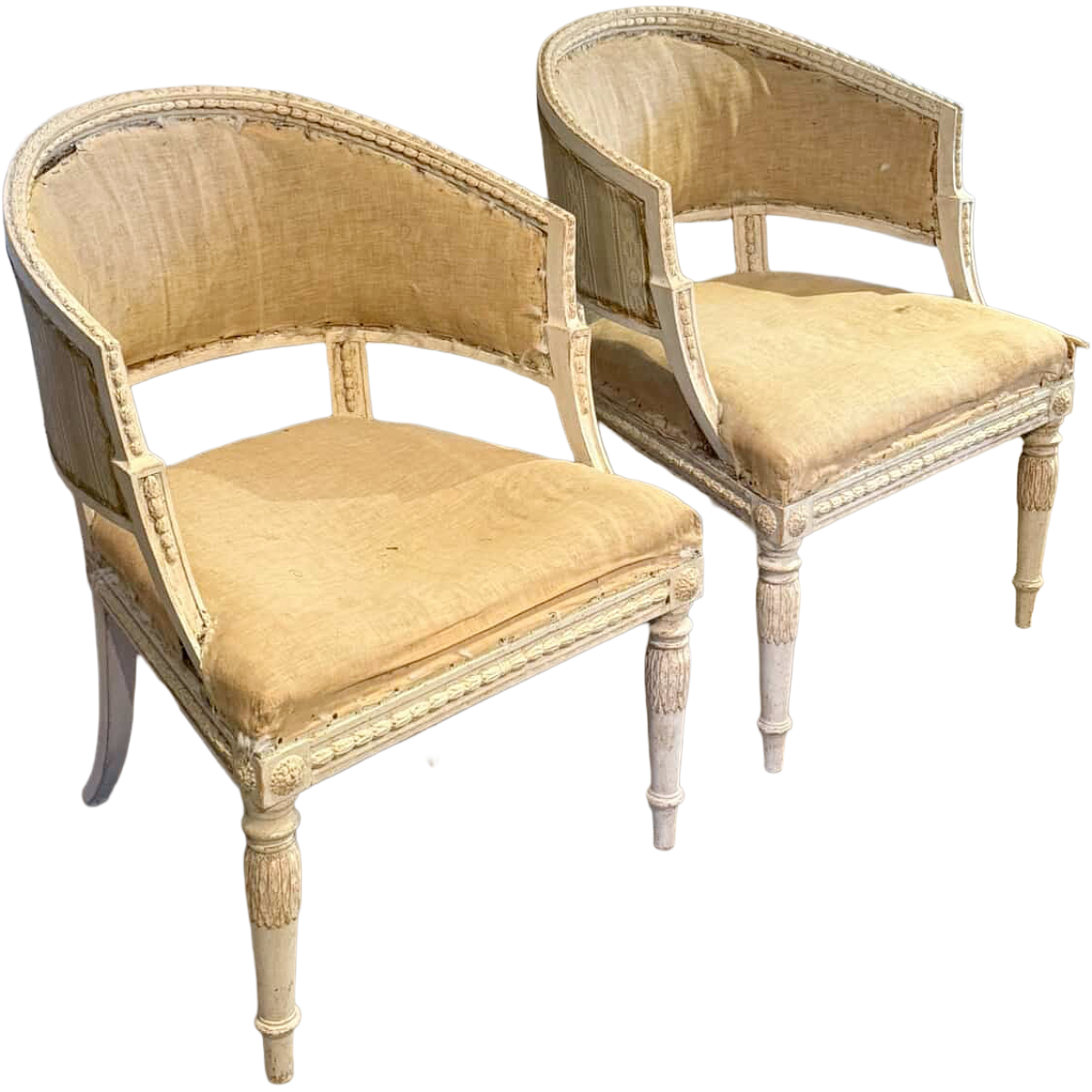 Antique Gustavian-Style Barrel Back Chairs | Pair