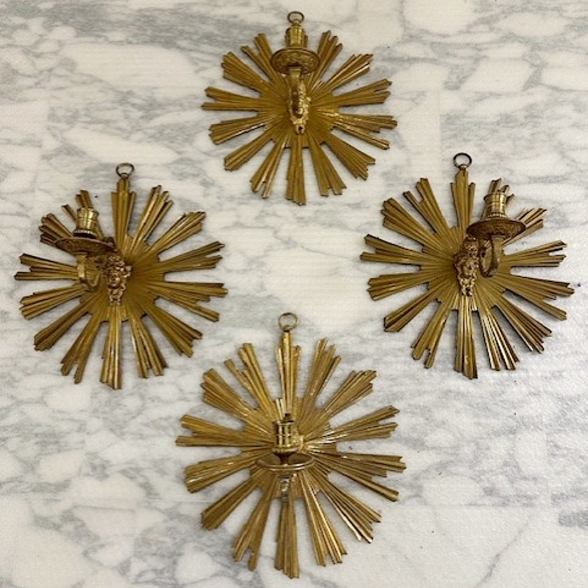 Antique Louis XVI-Syle Gilt Bronze Starburst Wall Sconces | 2 Pairs