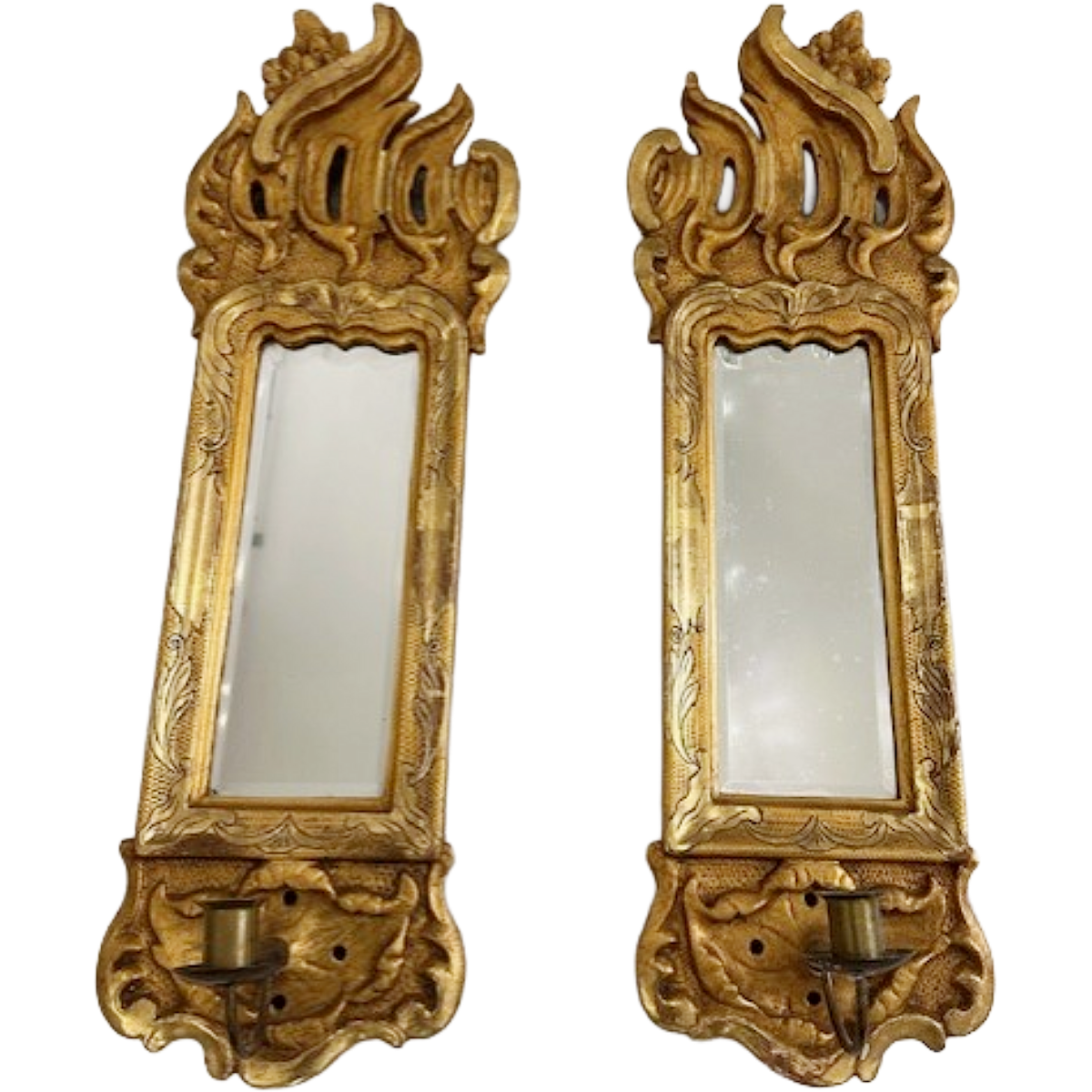 Antique Napoleon 3rd Carved Gilt Wood Mirrored Wall Sconces | Pair
