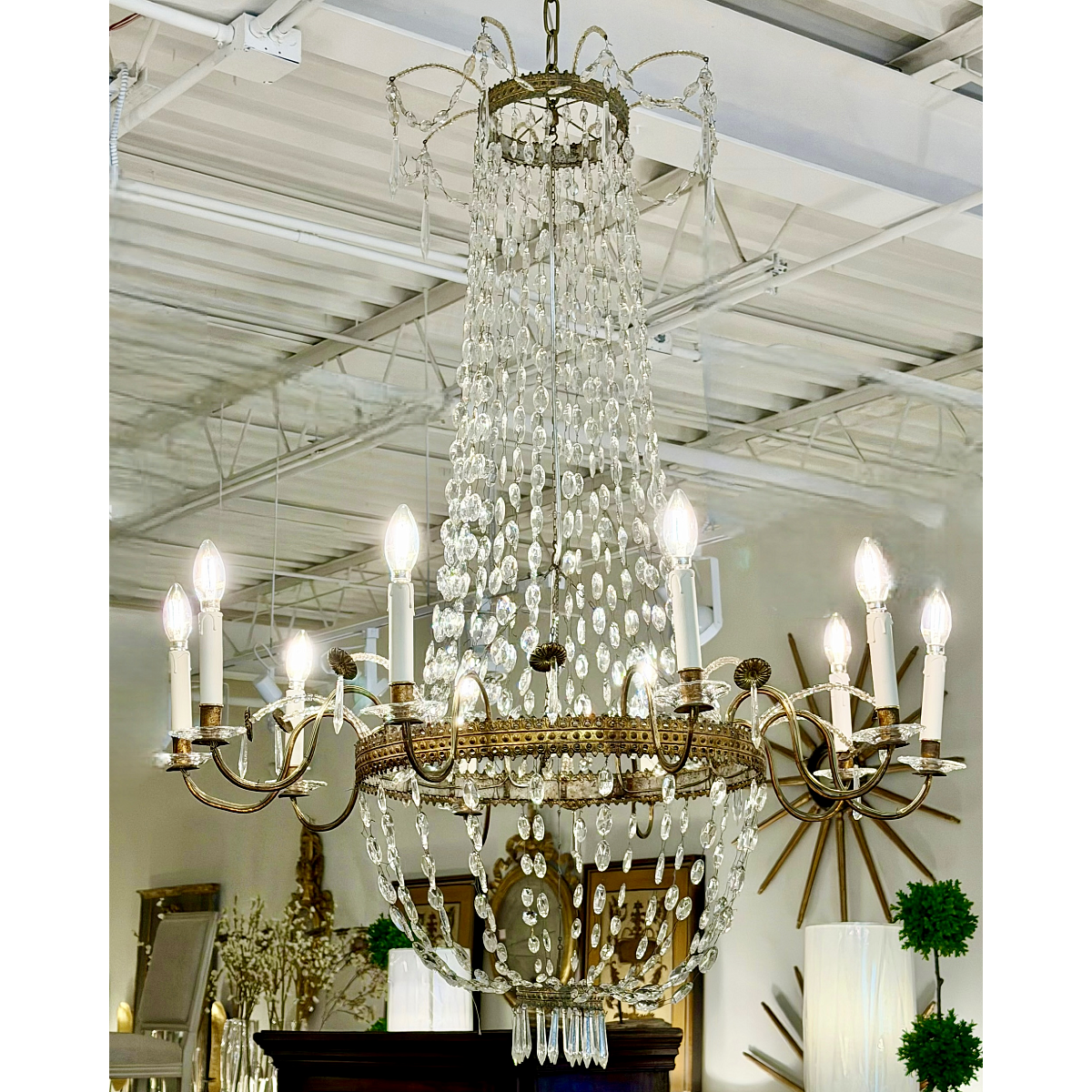 Antique Empire Period Crystal 10-Arm Chandelier