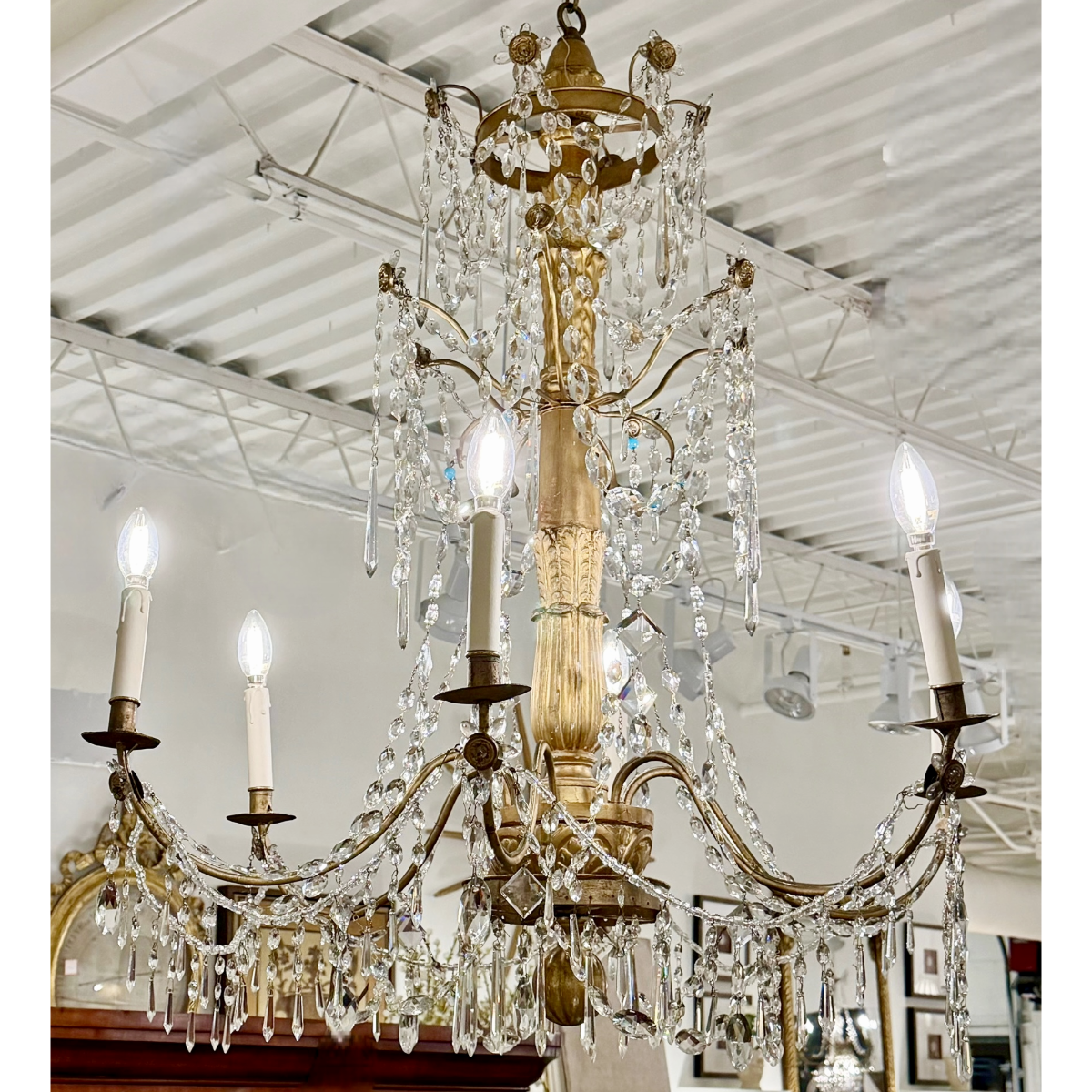 Antique Genovese 6-Arm Crystal Chandelier | Pair Available