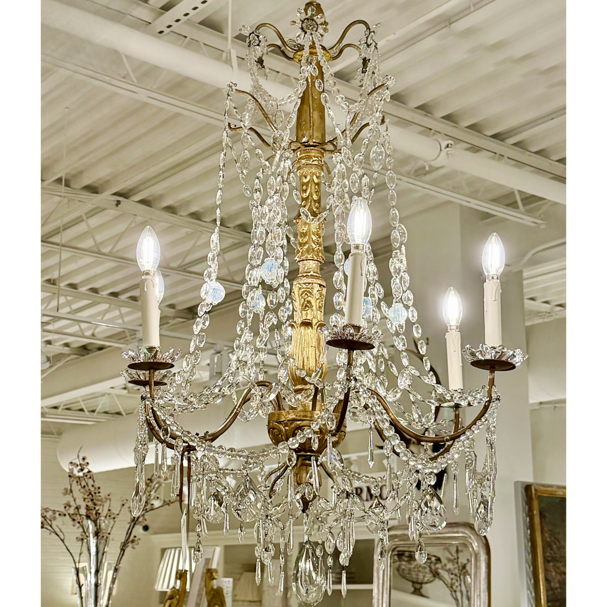 Antique Genovese 6-Arm Crystal Chandelier