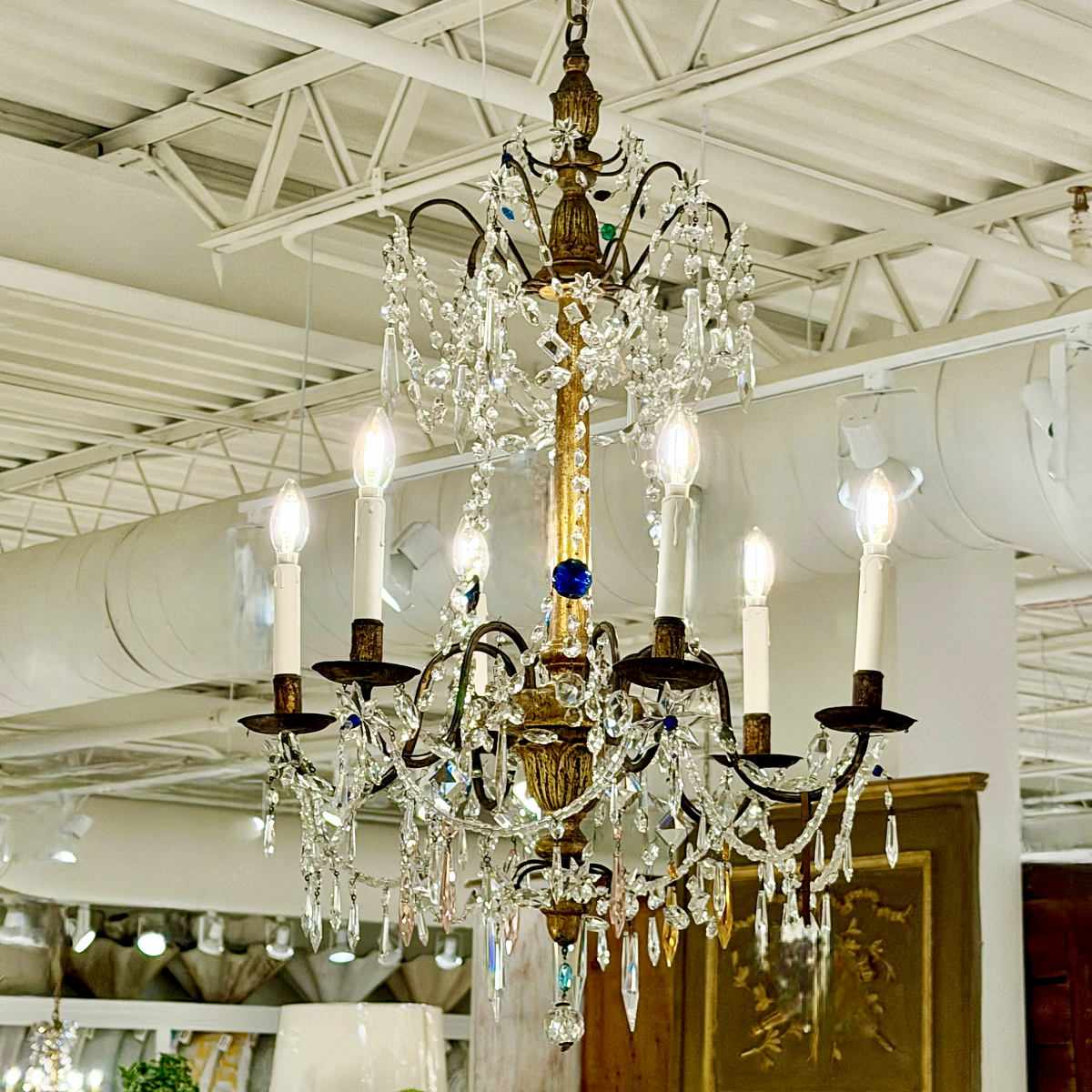 Antique Genovese 6-Arm Crystal Chandelier | Small